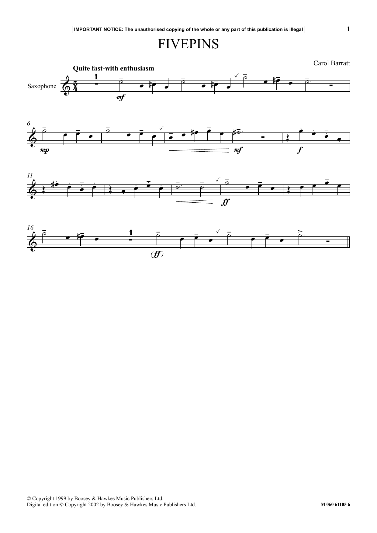 Carol Barratt Fivepins sheet music notes and chords arranged for Instrumental Solo
