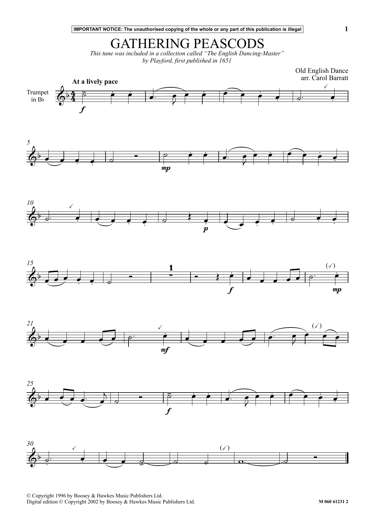 Carol Barratt Gathering Peascods sheet music notes and chords arranged for Instrumental Solo