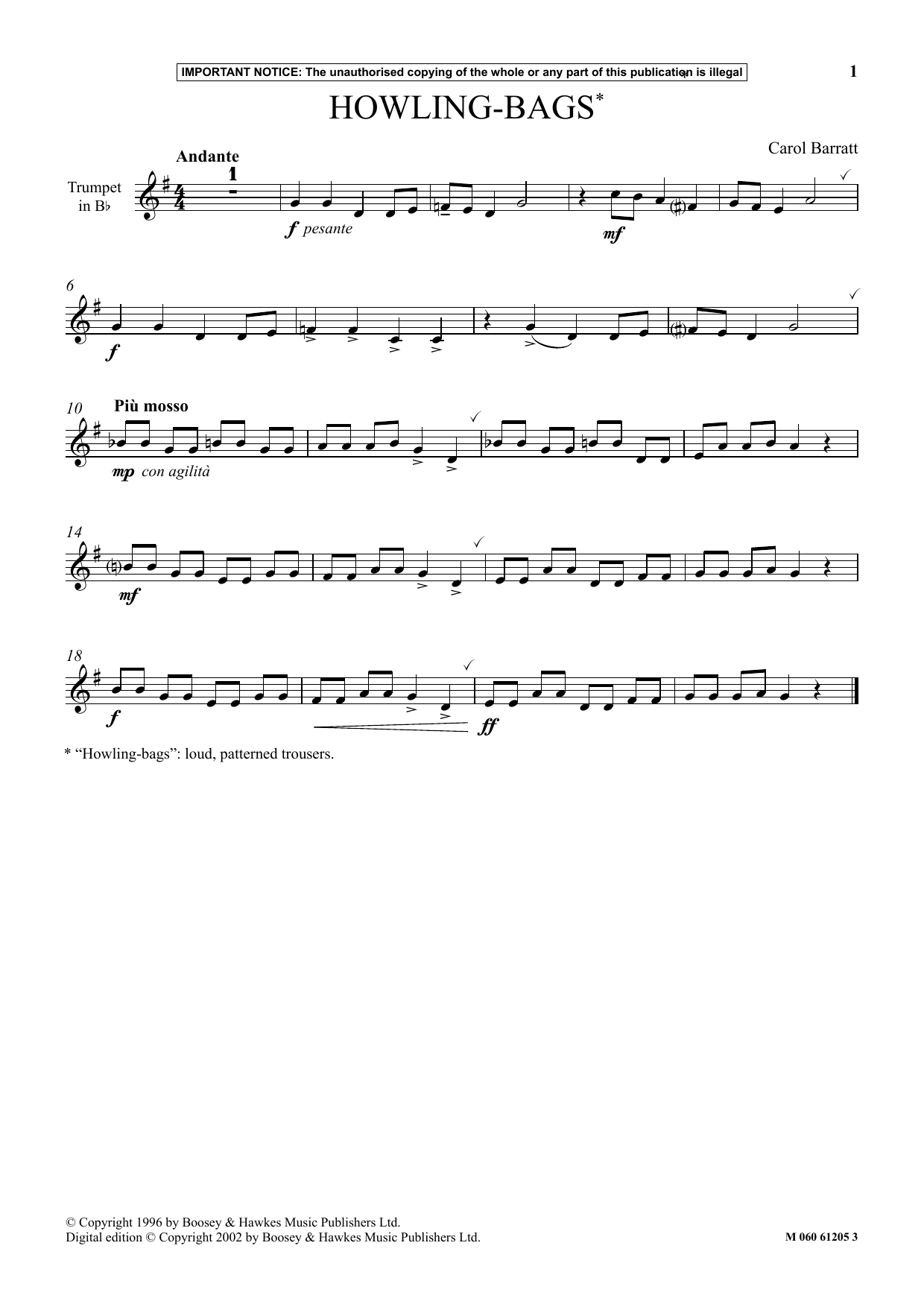Carol Barratt Howling Bags sheet music notes and chords arranged for Instrumental Solo