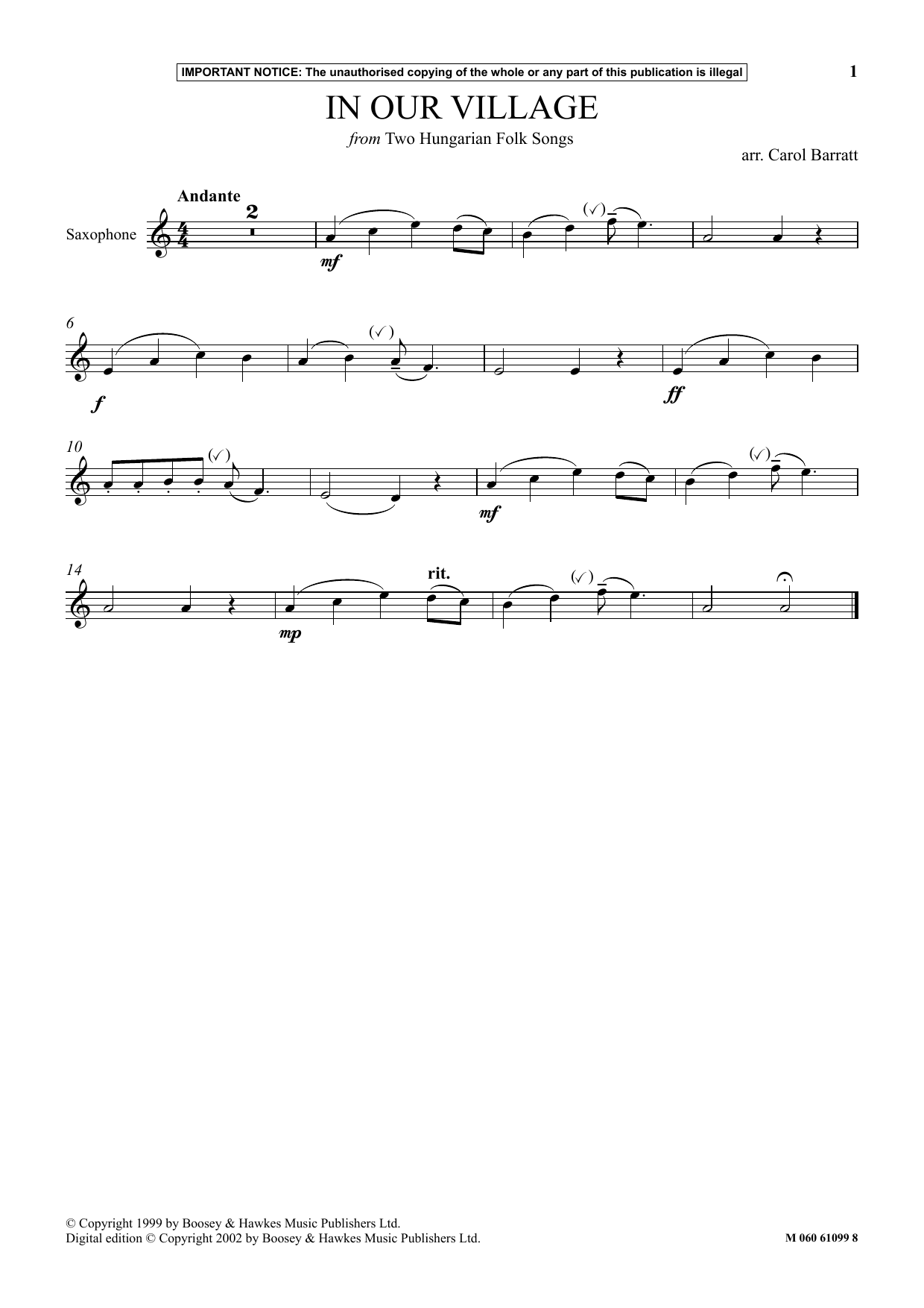 Carol Barratt In Our Village (from Two Hungarian Folk Songs) sheet music notes and chords arranged for Instrumental Solo