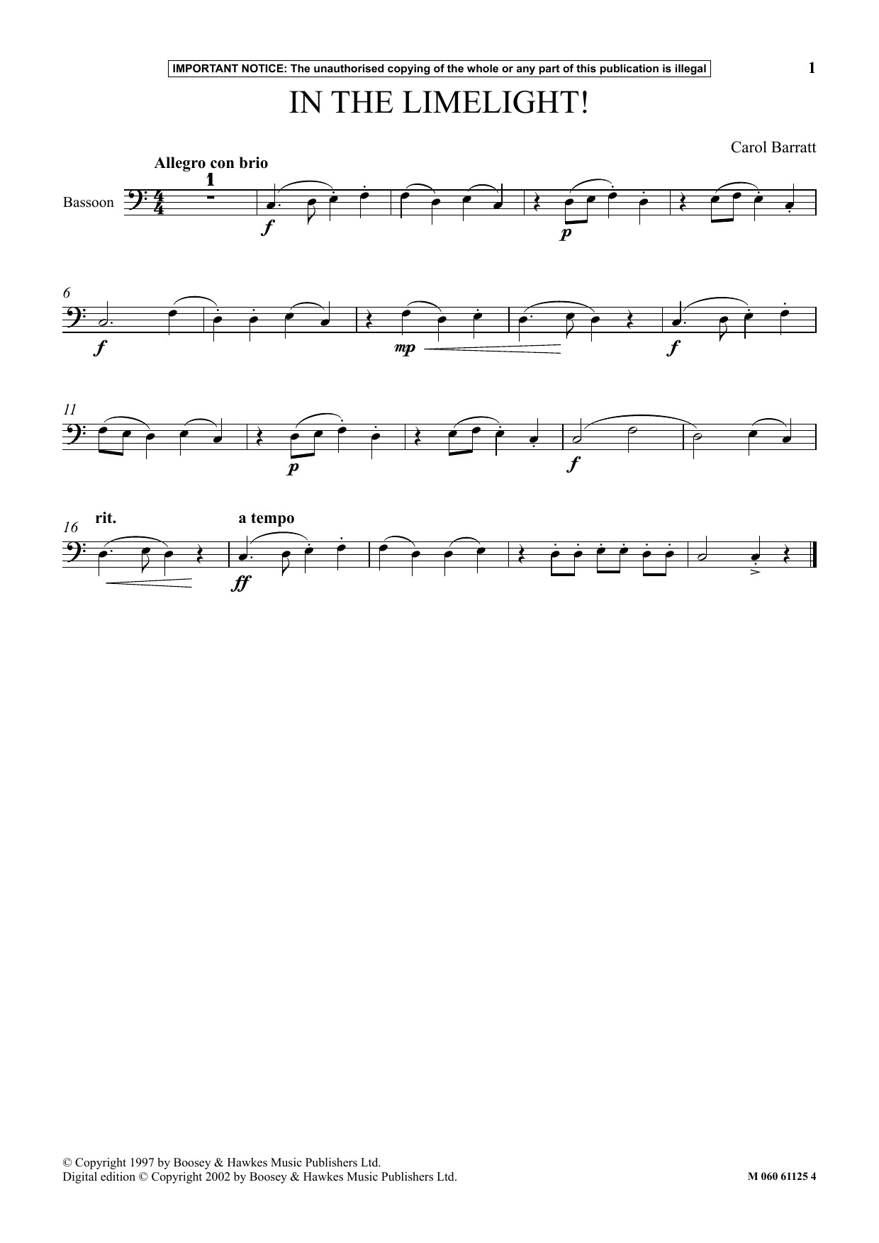 Carol Barratt In The Limelight! sheet music notes and chords arranged for Instrumental Solo