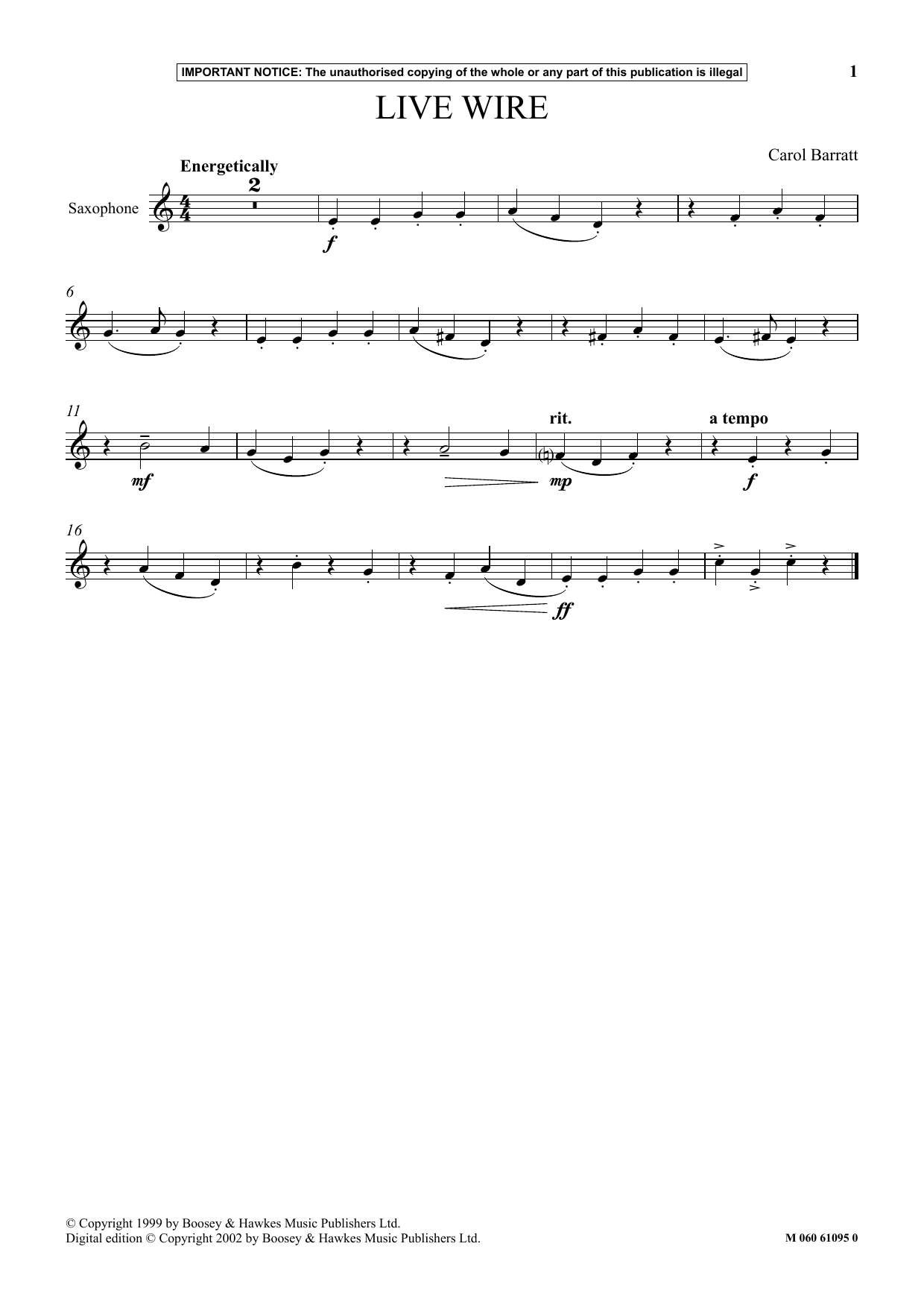 Carol Barratt Live Wire sheet music notes and chords arranged for Instrumental Solo