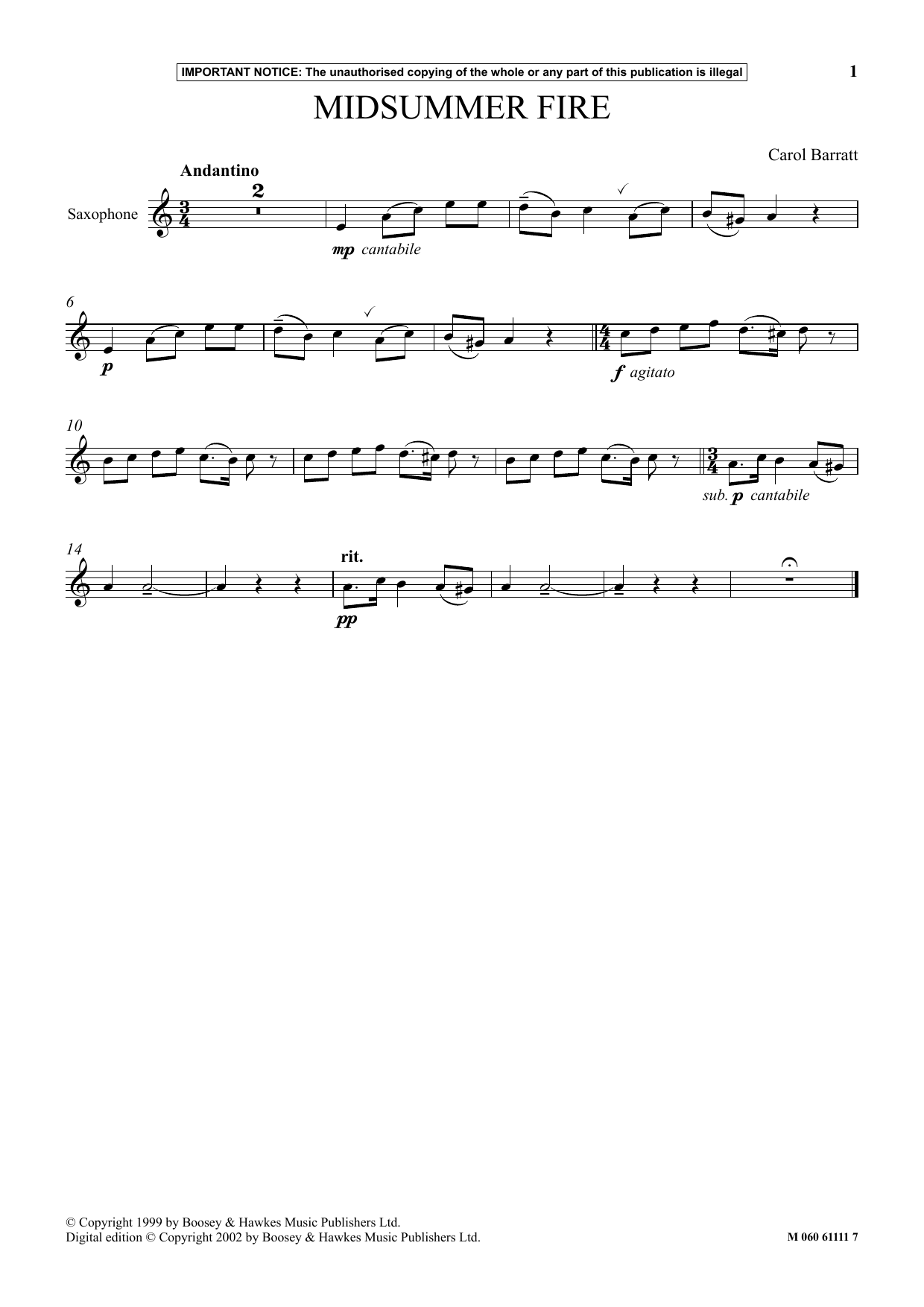 Carol Barratt Midsummer Fire sheet music notes and chords arranged for Instrumental Solo