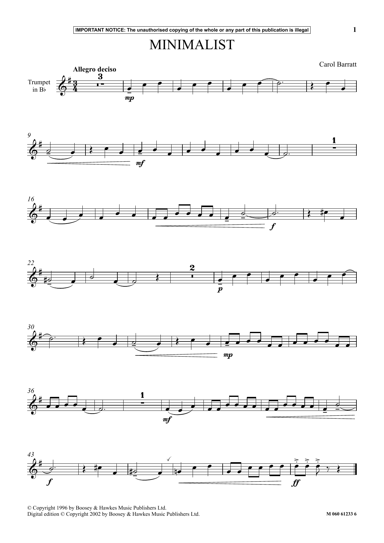 Carol Barratt Minimalist sheet music notes and chords arranged for Instrumental Solo