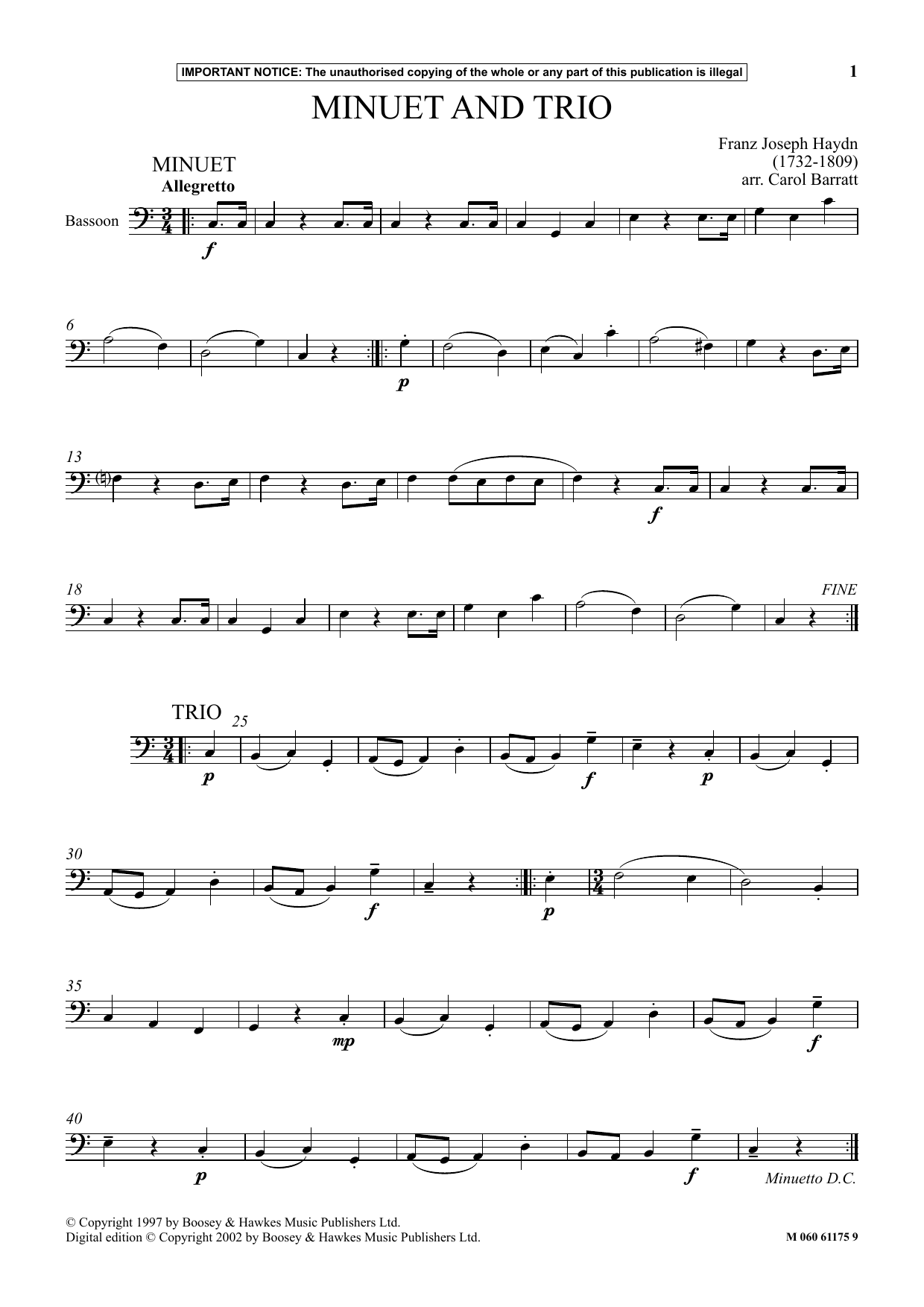 Carol Barratt Minuet And Trio sheet music notes and chords arranged for Instrumental Solo