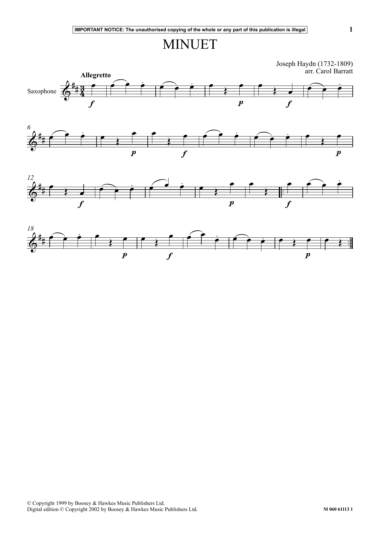 Carol Barratt Minuet sheet music notes and chords arranged for Instrumental Solo