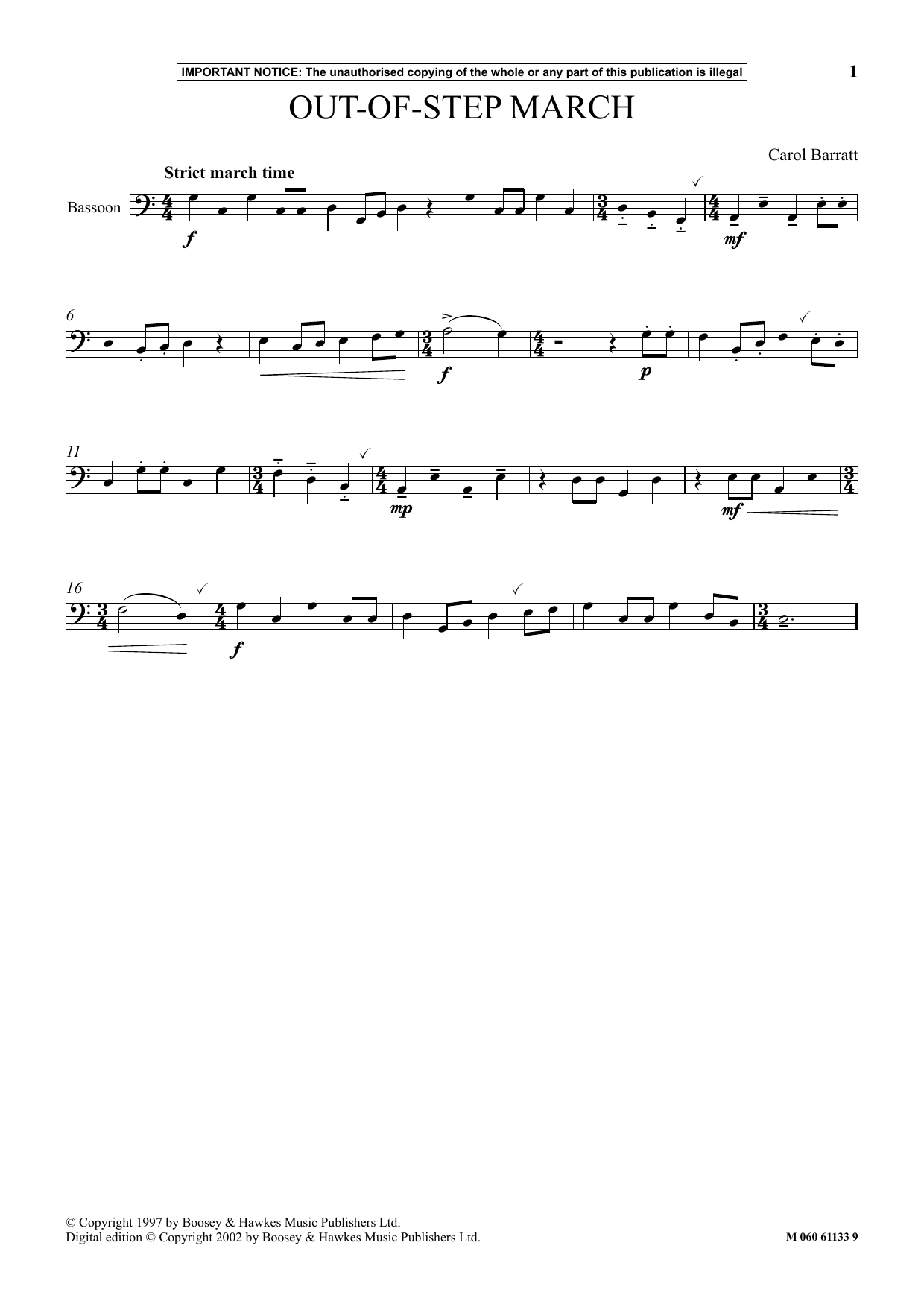 Carol Barratt Out Of Step March sheet music notes and chords arranged for Instrumental Solo