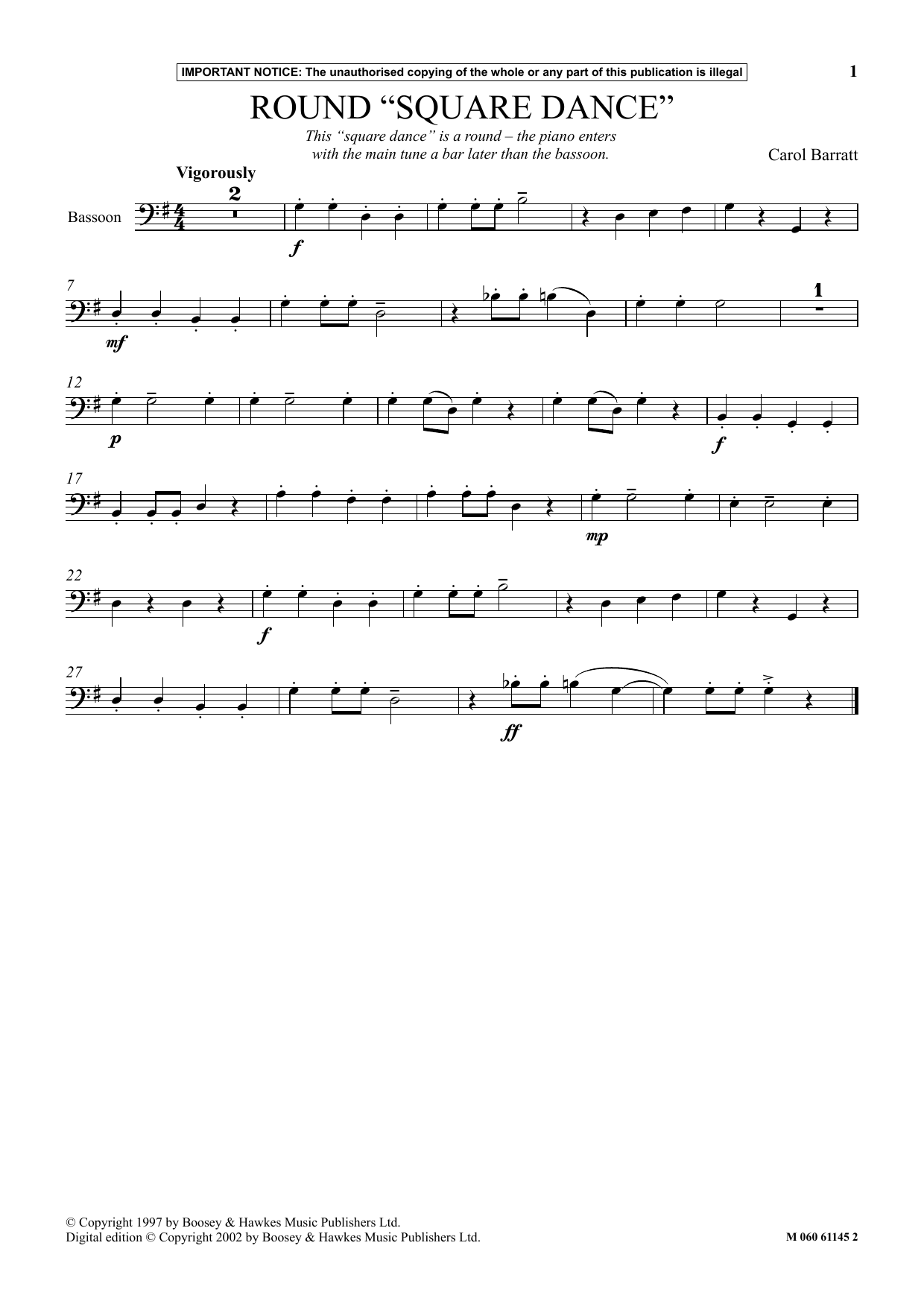 Carol Barratt Round Square Dance sheet music notes and chords arranged for Instrumental Solo