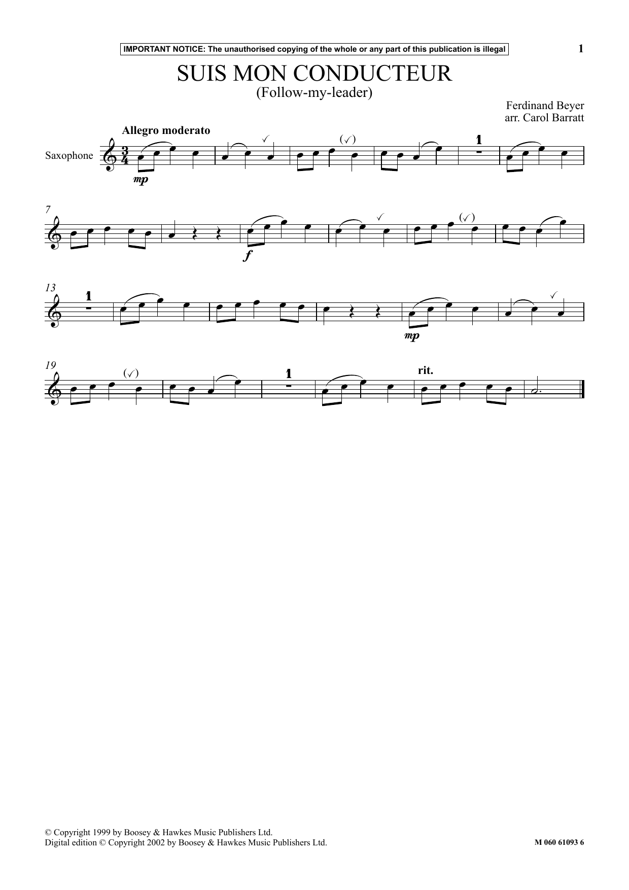 Carol Barratt Suis Mon Conducteur (Follow-My-Leader) sheet music notes and chords arranged for Instrumental Solo