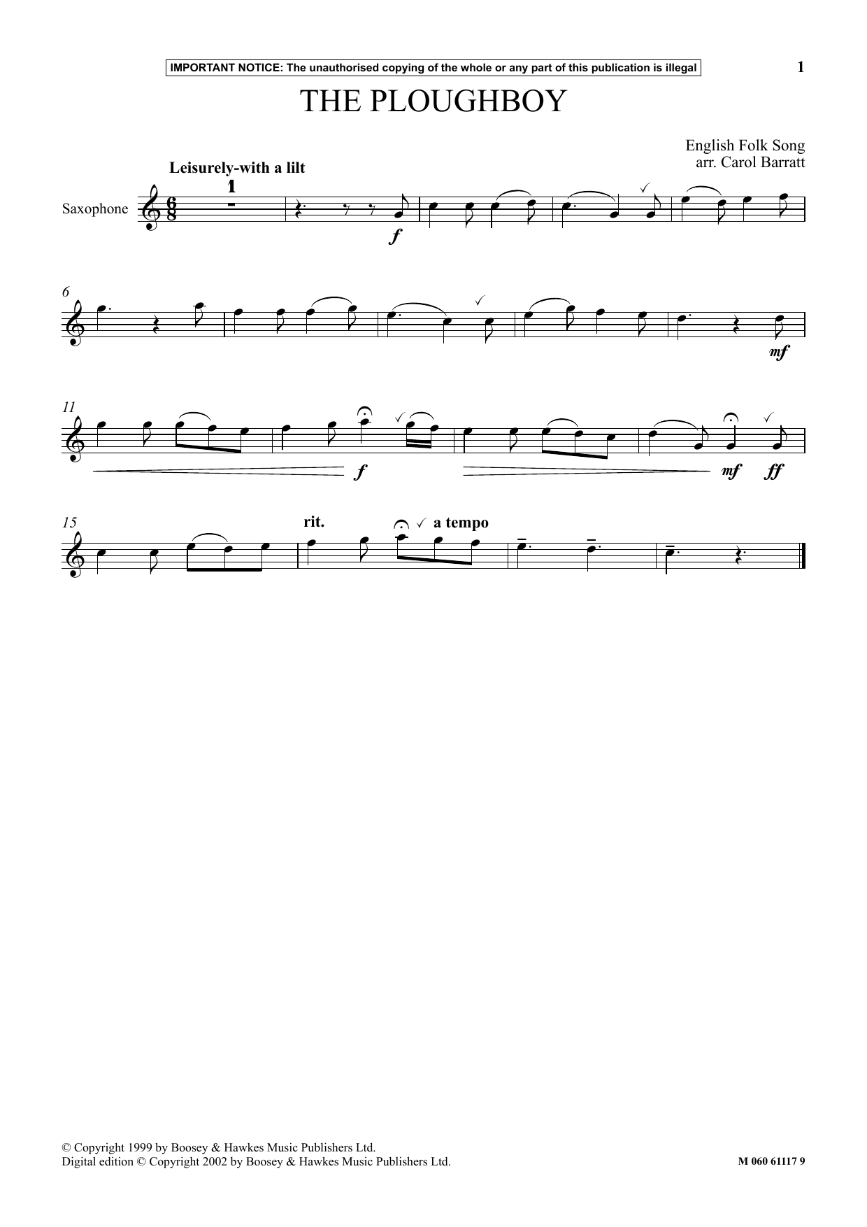 Carol Barratt The Ploughboy sheet music notes and chords arranged for Instrumental Solo