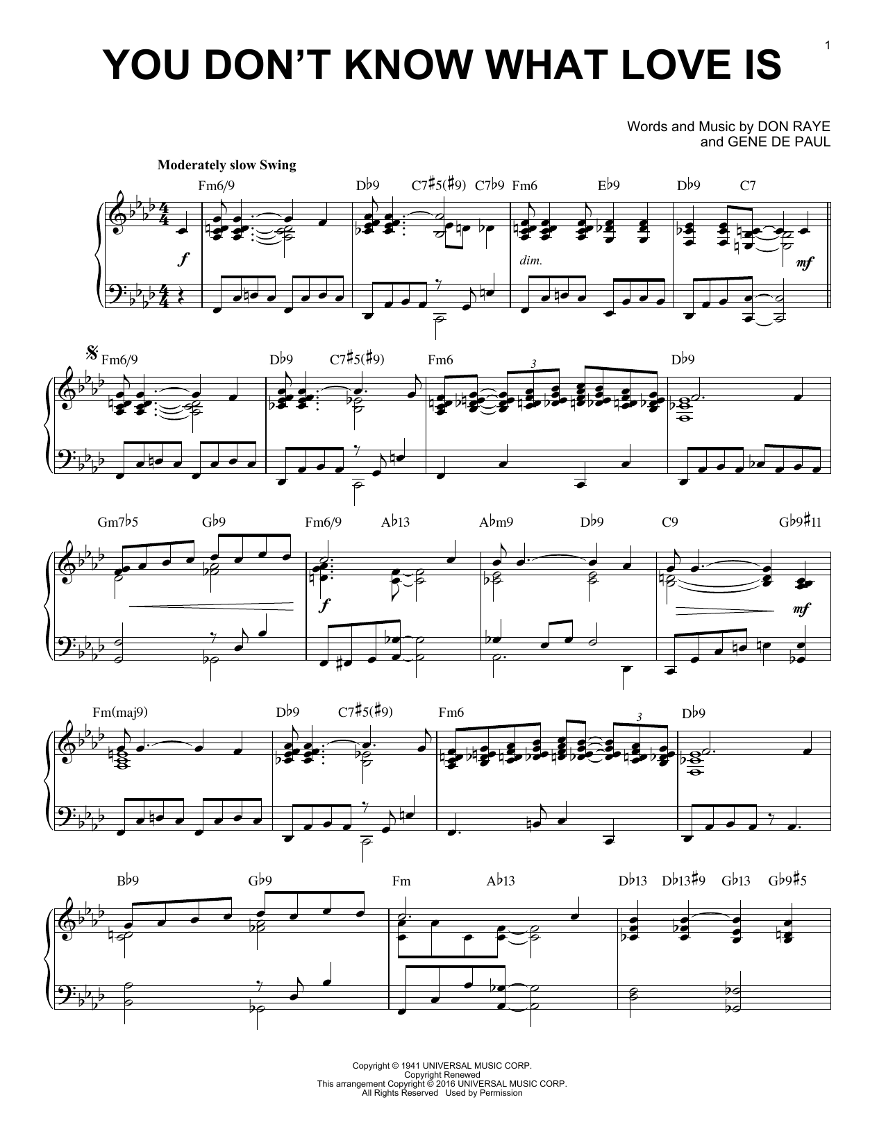 Carol Bruce You Don't Know What Love Is (arr. Brent Edstrom) sheet music notes and chords arranged for Piano Solo