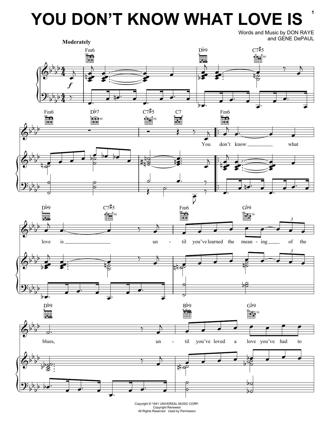 Carol Bruce You Don't Know What Love Is sheet music notes and chords arranged for Piano, Vocal & Guitar Chords (Right-Hand Melody)