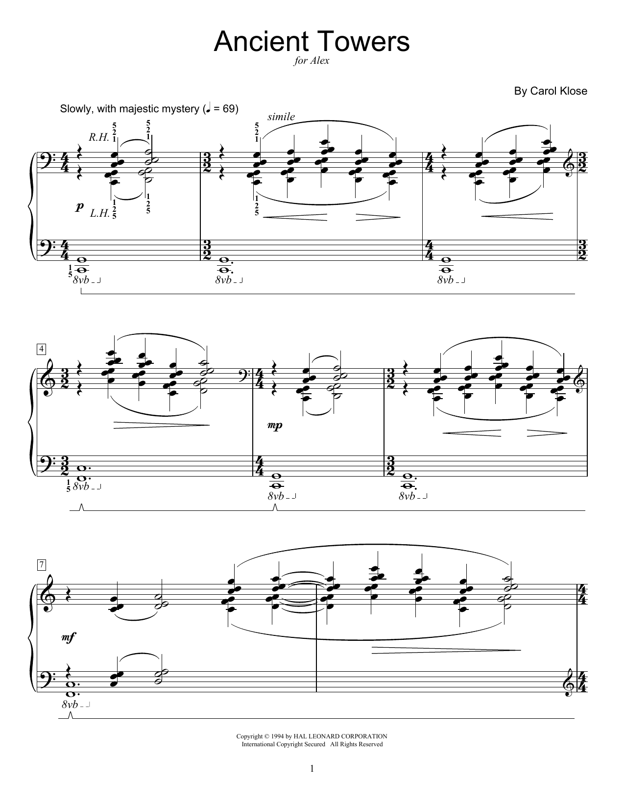 Carol Klose Ancient Towers sheet music notes and chords arranged for Educational Piano