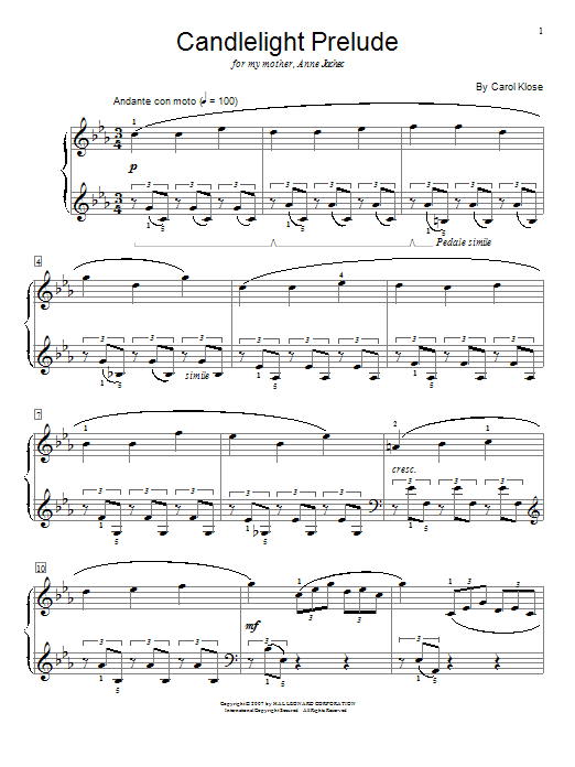 Carol Klose Candlelight Prelude sheet music notes and chords arranged for Educational Piano