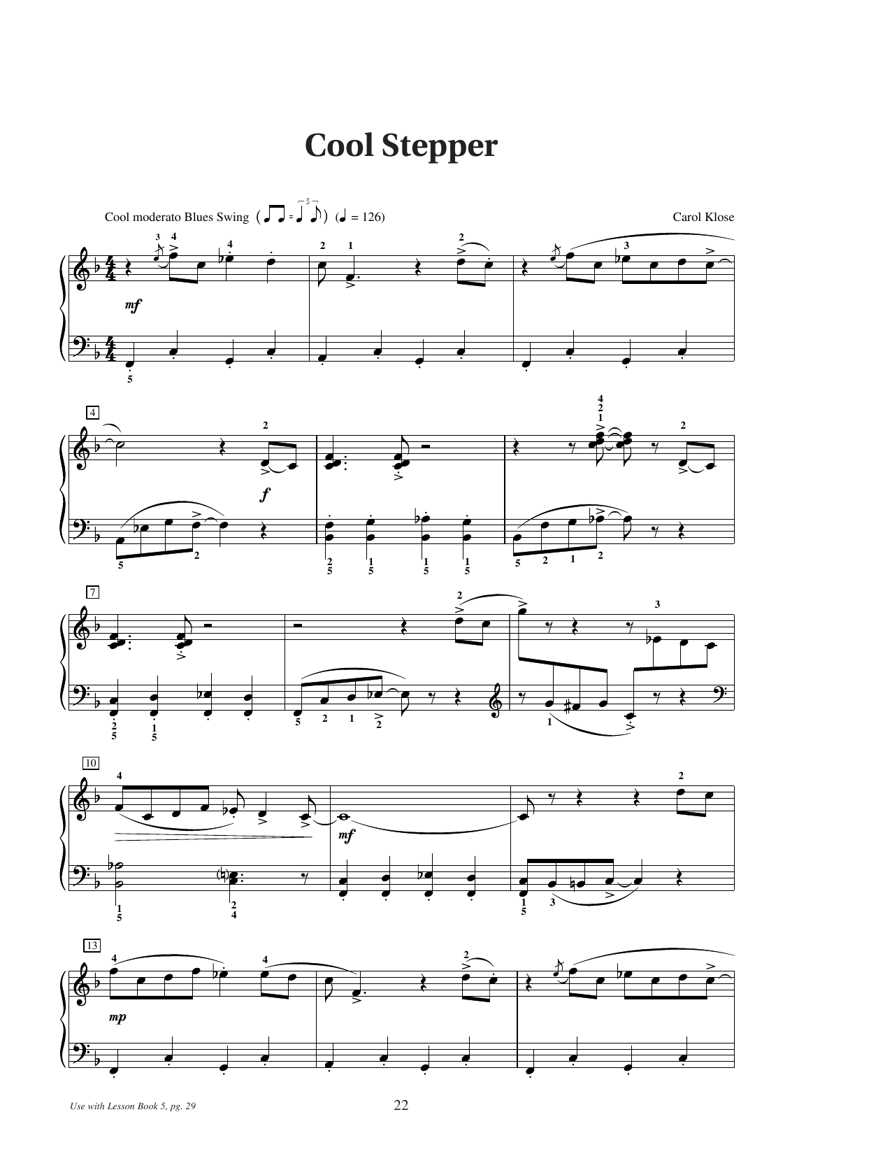 Carol Klose Cool Stepper sheet music notes and chords arranged for Educational Piano