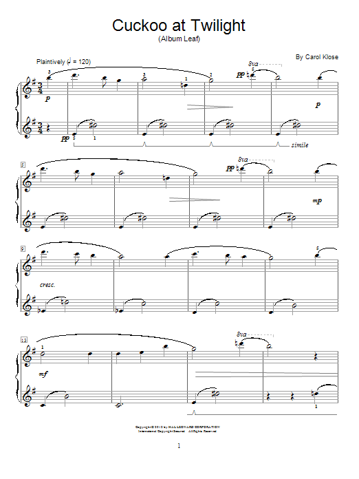 Carol Klose Cuckoo At Twilight sheet music notes and chords arranged for Educational Piano