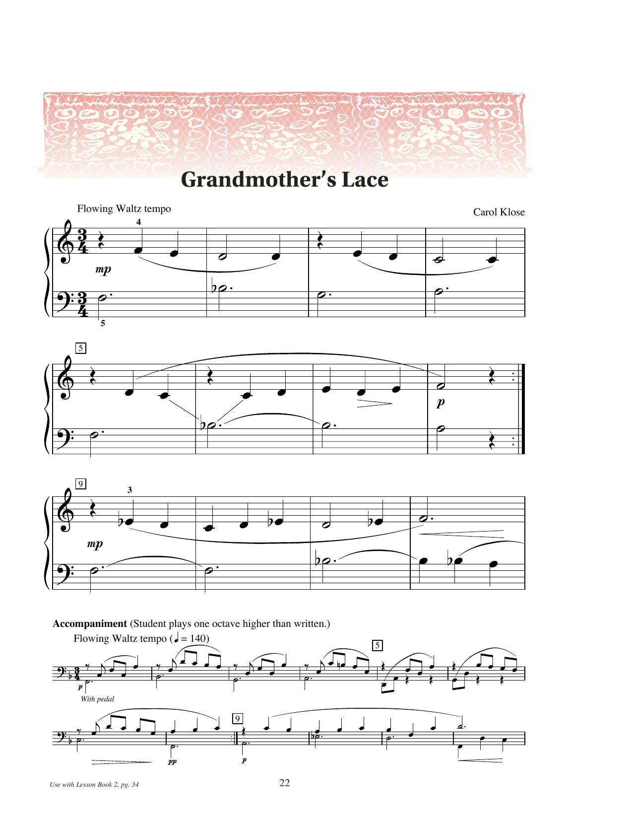 Carol Klose Grandmother's Lace sheet music notes and chords arranged for Educational Piano