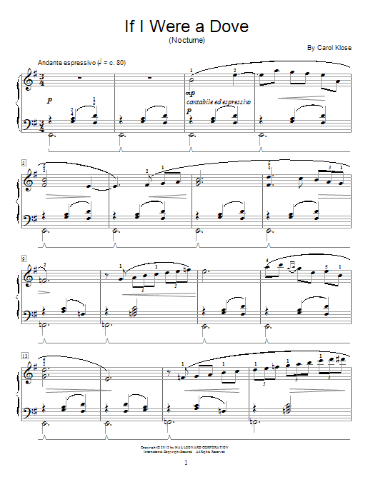 Carol Klose If I Were A Dove sheet music notes and chords arranged for Educational Piano