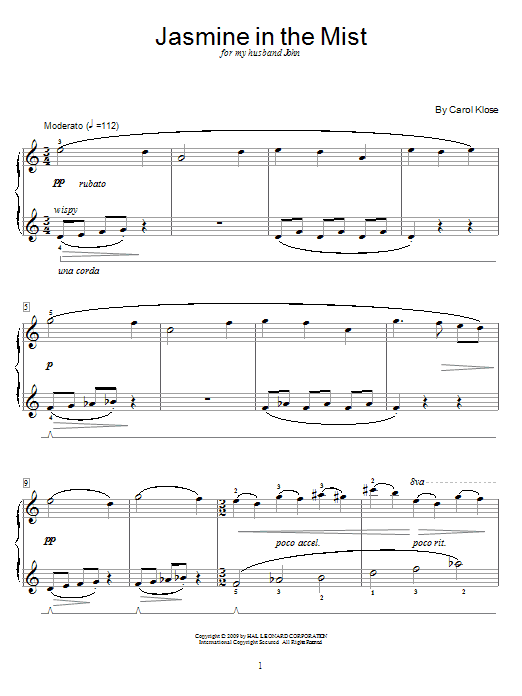 Carol Klose Jasmine In The Mist sheet music notes and chords arranged for Educational Piano