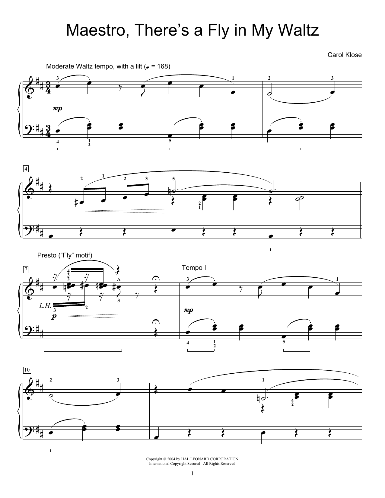 Carol Klose Maestro, There's A Fly In My Waltz sheet music notes and chords arranged for Educational Piano