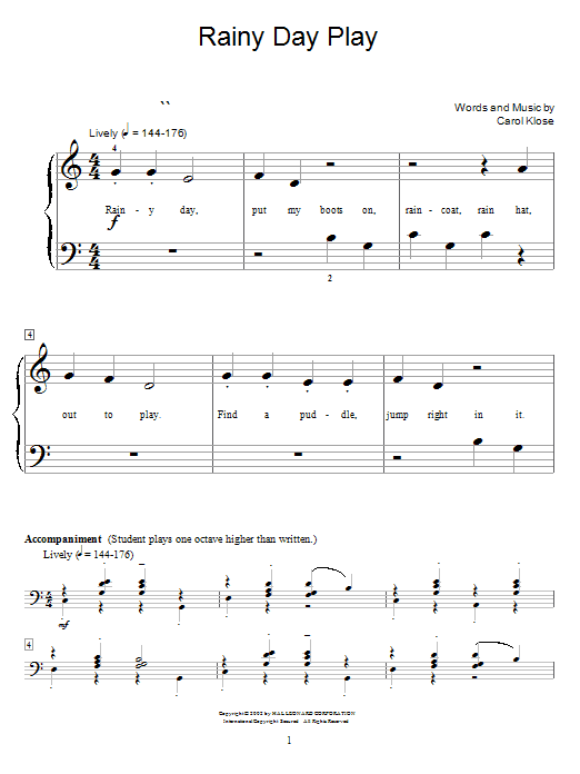 Carol Klose Rainy Day Play sheet music notes and chords arranged for Educational Piano