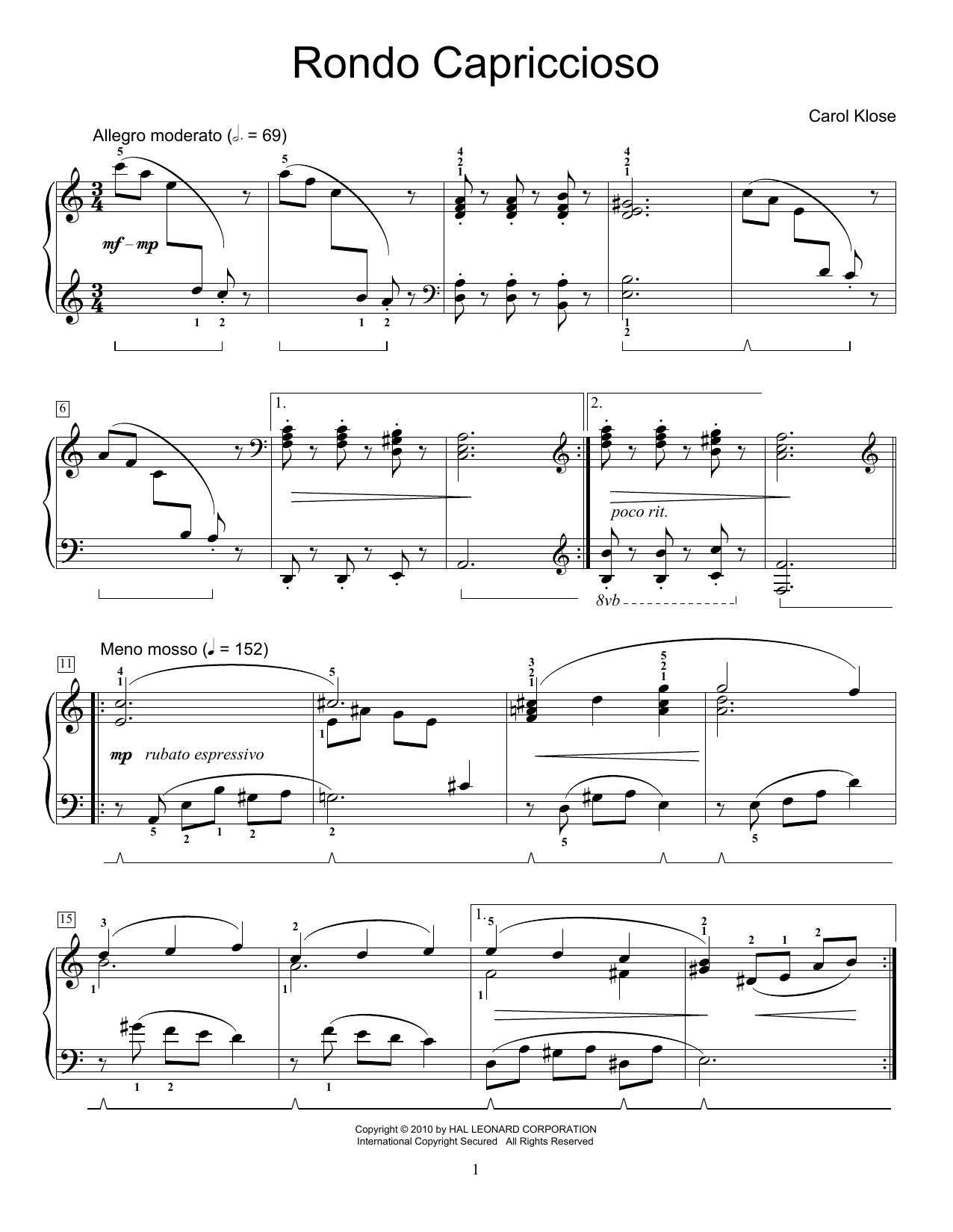 Carol Klose Rondo Capriccioso sheet music notes and chords arranged for Educational Piano