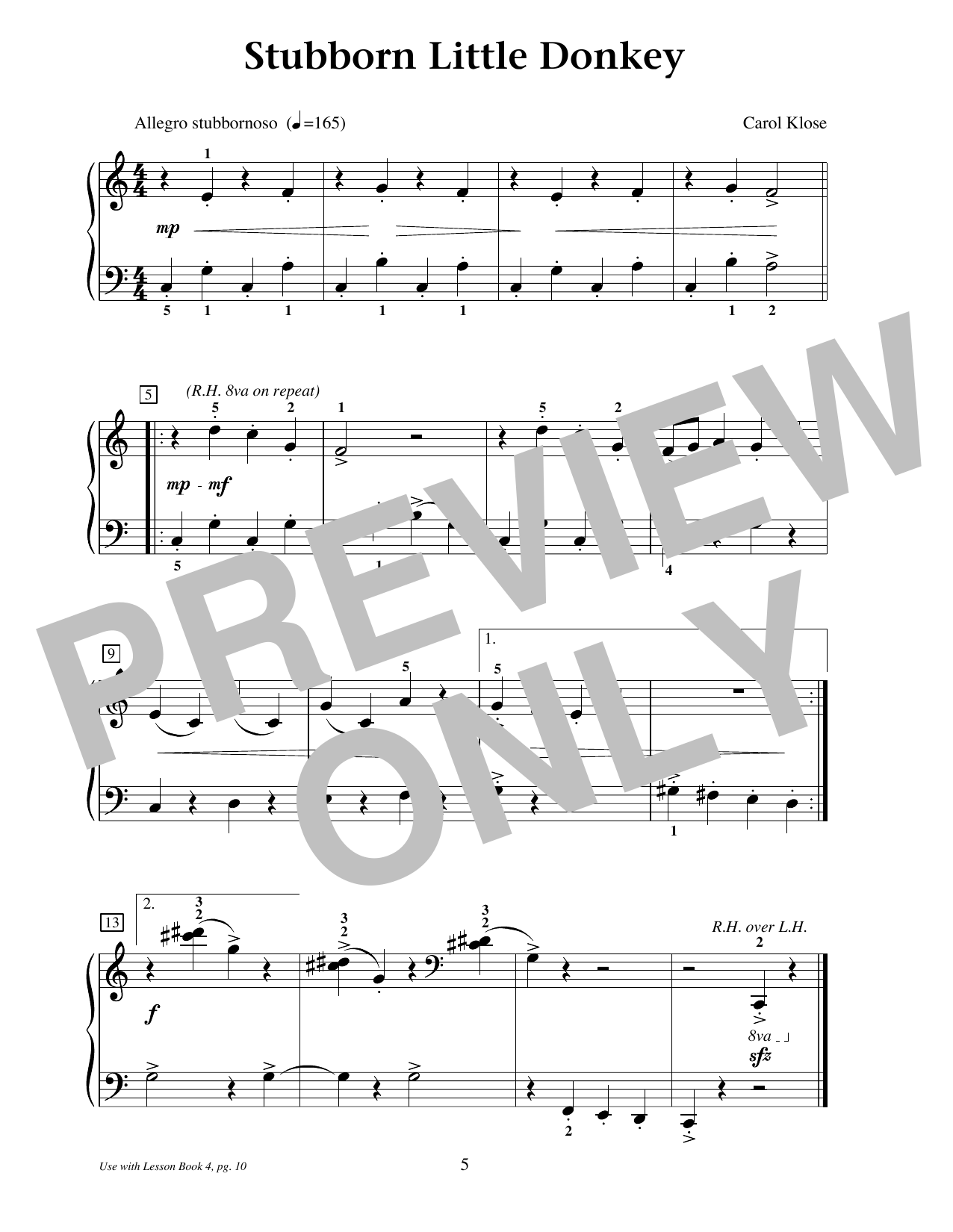 Carol Klose Stubborn Little Donkey sheet music notes and chords arranged for Educational Piano