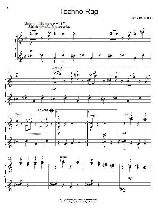 Carol Klose Techno Rag sheet music notes and chords arranged for Educational Piano