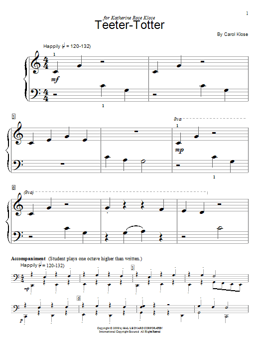 Carol Klose Teeter-Totter sheet music notes and chords arranged for Educational Piano