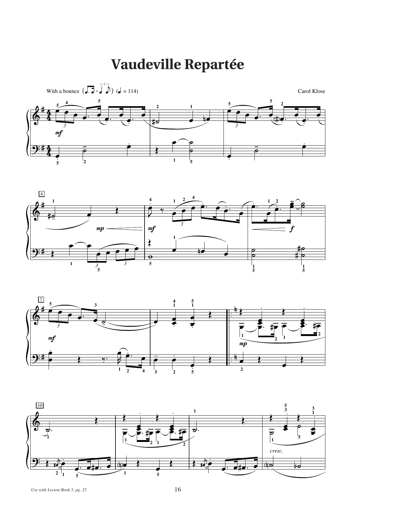 Carol Klose Vaudeville Repartee sheet music notes and chords arranged for Educational Piano