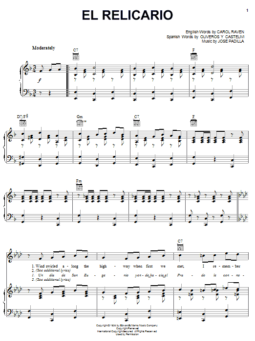 Carol Raven El Relicario (Shrine Of Love) sheet music notes and chords arranged for Lead Sheet / Fake Book