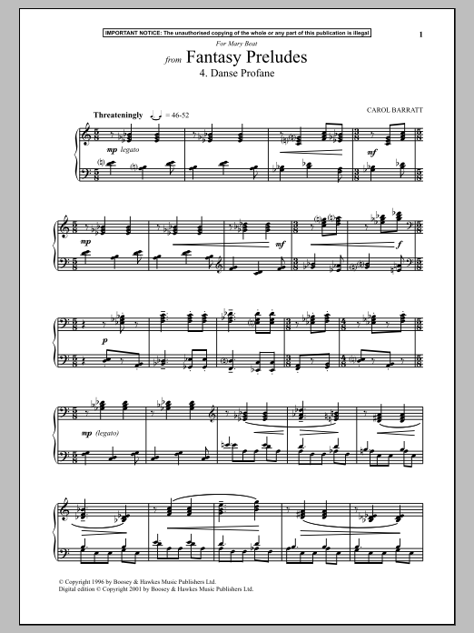 Carol Barratt Fantasy Preludes, 4. Danse Profane sheet music notes and chords arranged for Piano Solo