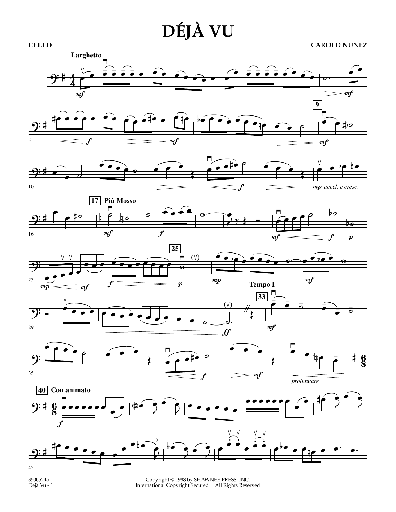 Carold Nunez Deja Vu - Cello sheet music notes and chords arranged for Orchestra