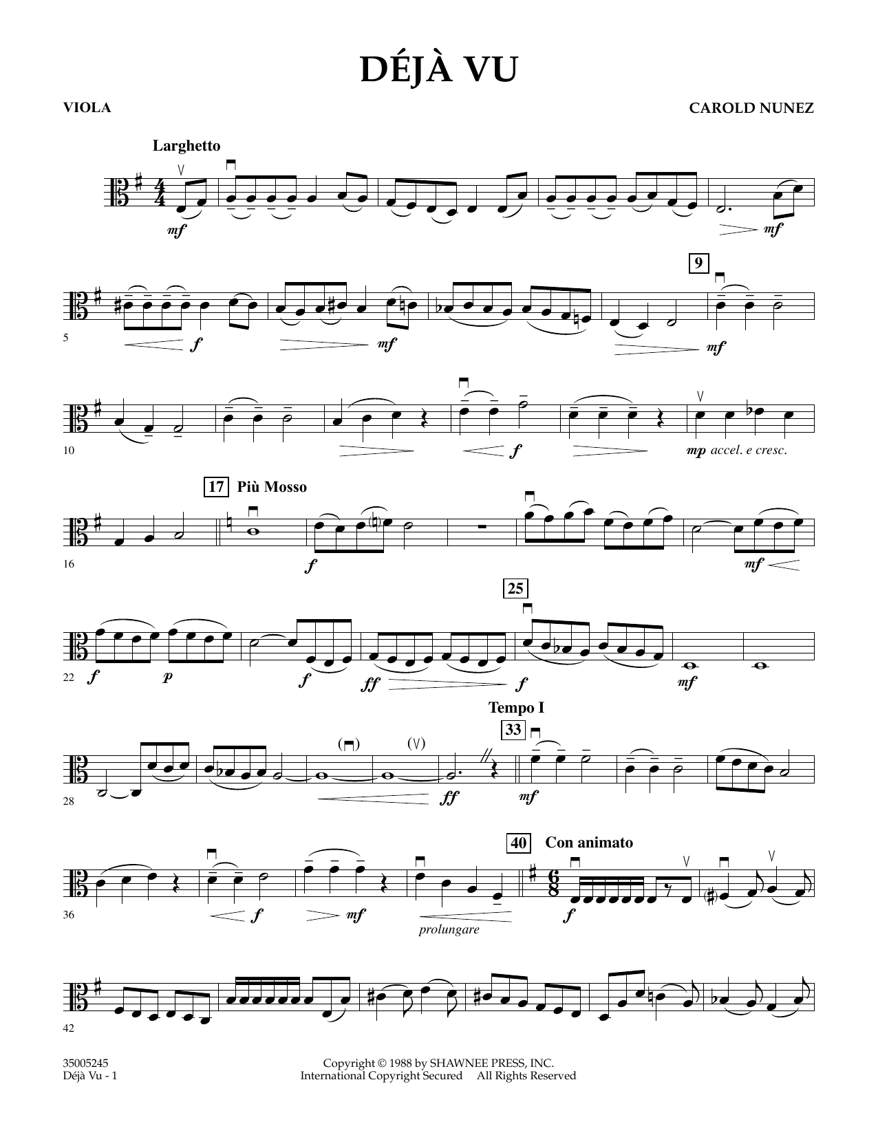 Carold Nunez Deja Vu - Viola sheet music notes and chords arranged for Orchestra