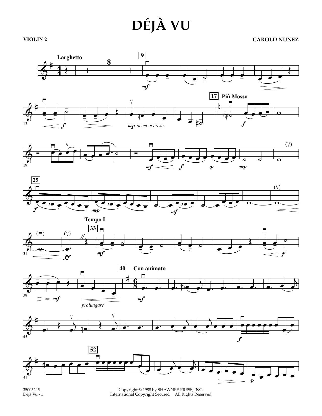 Carold Nunez Deja Vu - Violin 2 sheet music notes and chords arranged for Orchestra