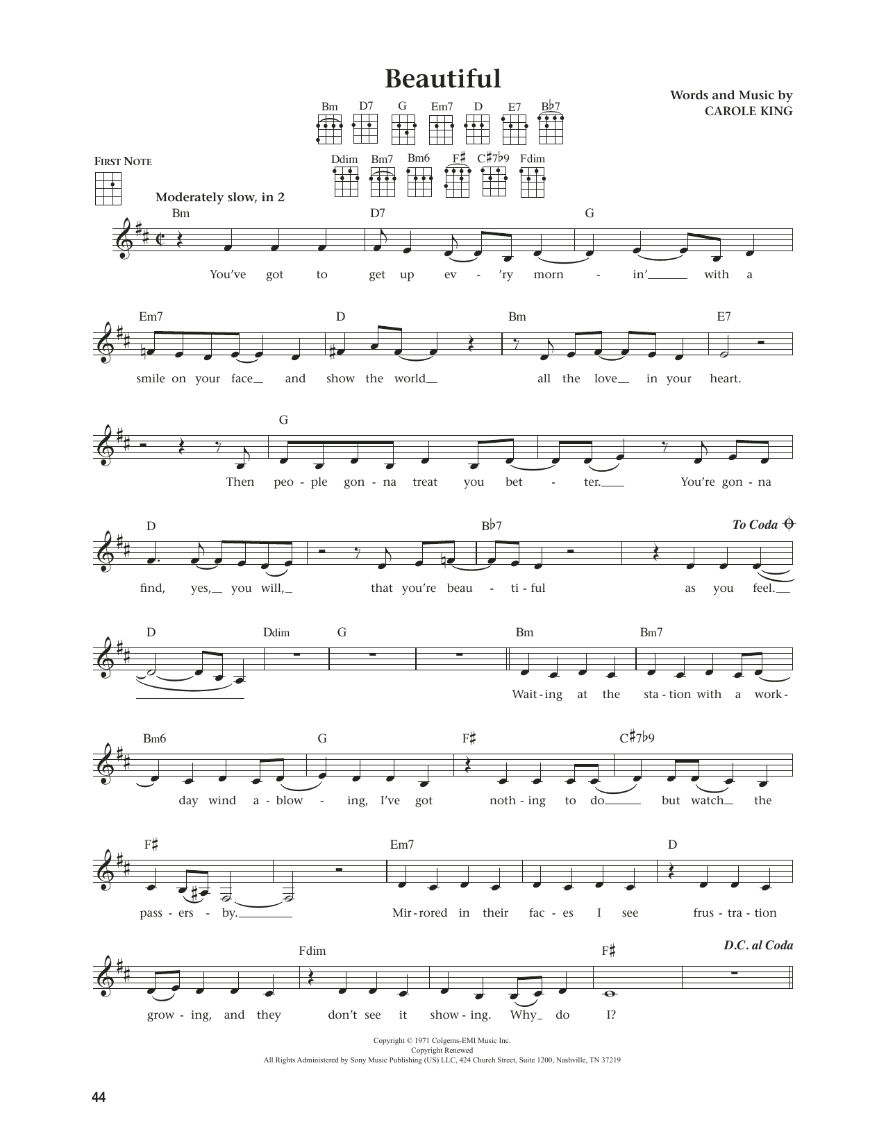 Carole King Beautiful (from The Daily Ukulele) (arr. Jim Beloff) sheet music notes and chords arranged for Ukulele