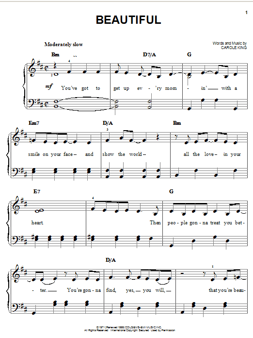 Carole King Beautiful sheet music notes and chords arranged for Keyboard Transcription