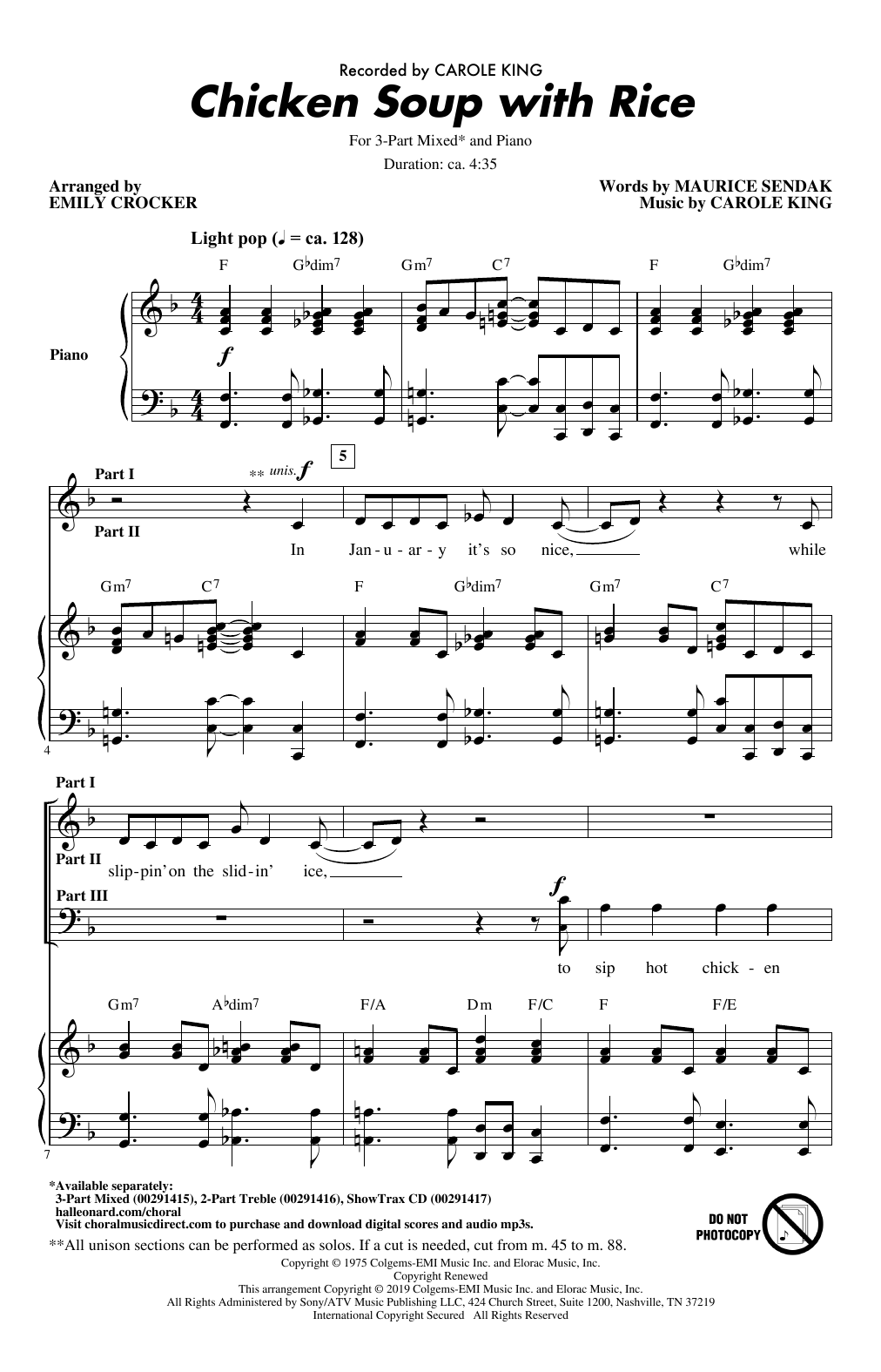 Carole King Chicken Soup With Rice (arr. Emily Crocker) sheet music notes and chords arranged for 3-Part Mixed Choir