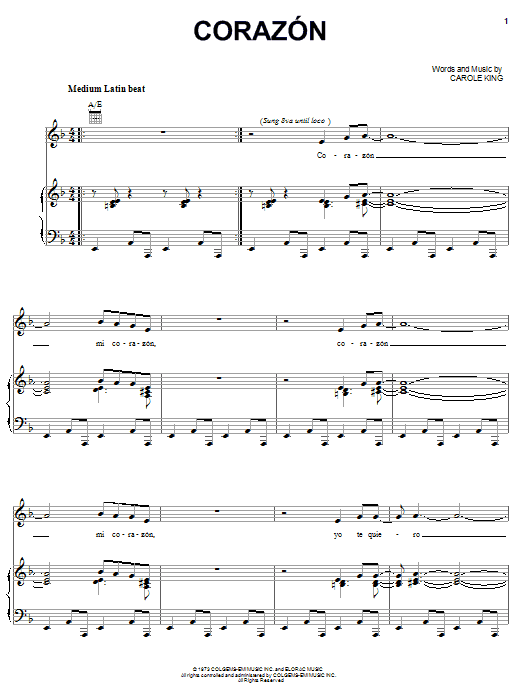 Carole King Corazon sheet music notes and chords arranged for Piano, Vocal & Guitar Chords (Right-Hand Melody)