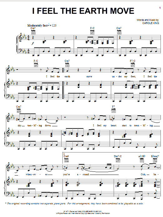 Carole King I Feel The Earth Move sheet music notes and chords arranged for Mandolin Chords/Lyrics