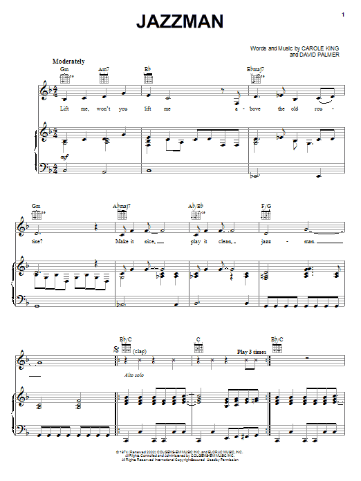 Carole King Jazzman sheet music notes and chords arranged for Keyboard Transcription