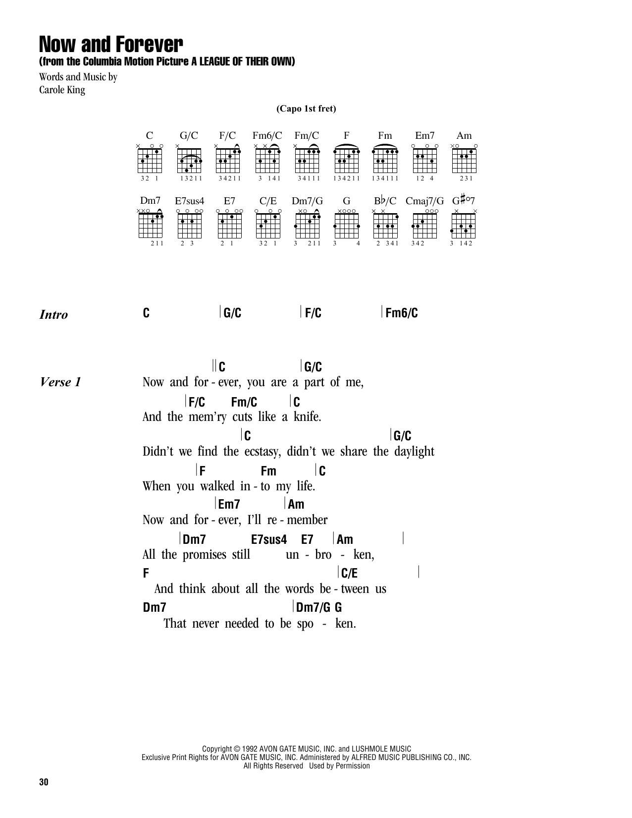 Carole King Now And Forever sheet music notes and chords arranged for Guitar Chords/Lyrics