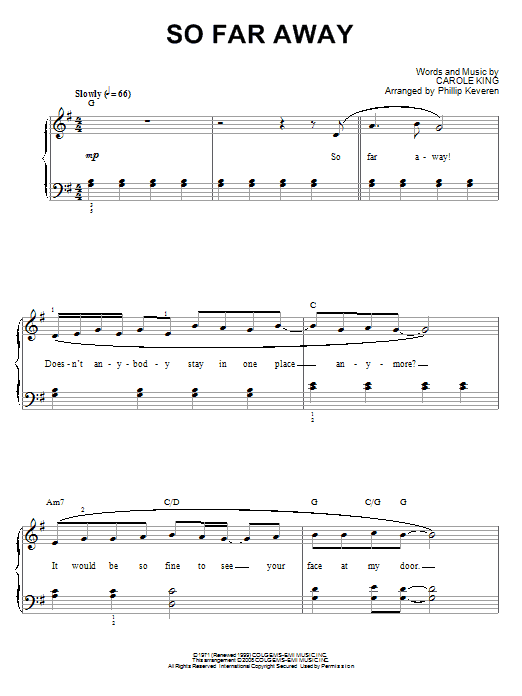 Carole King So Far Away (arr. Phillip Keveren) sheet music notes and chords arranged for Piano Solo