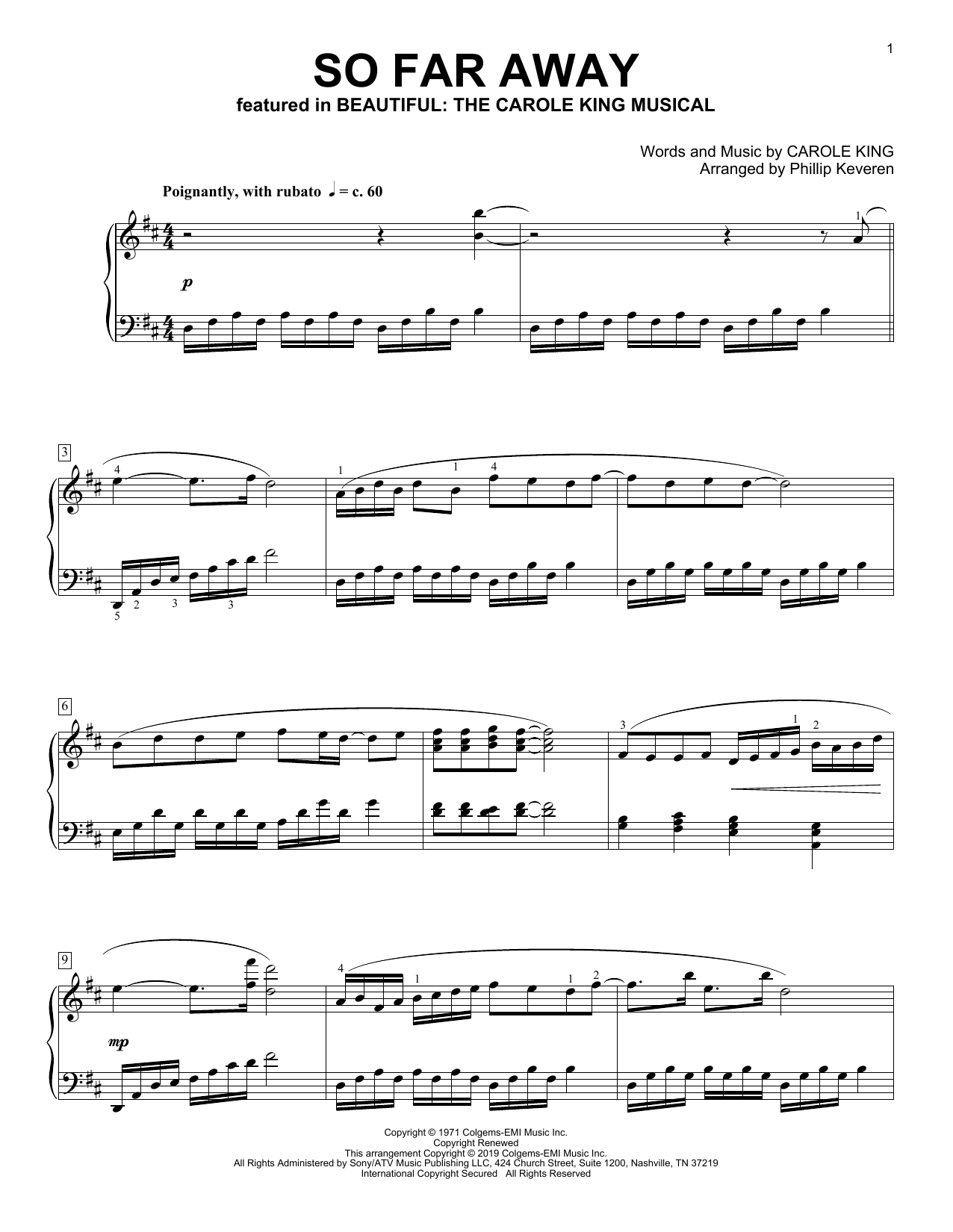Carole King So Far Away [Classical version] (from Beautiful: The Carole King Musical) (arr. Phillip Keveren) sheet music notes and chords arranged for Piano Solo