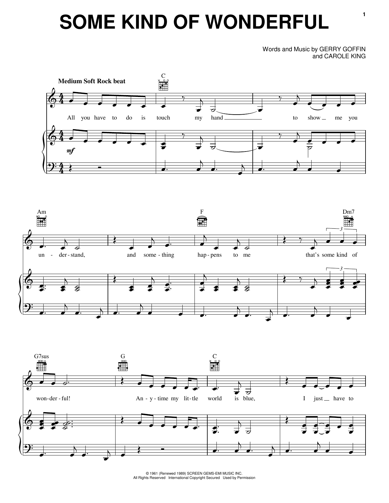 Carole King Some Kind Of Wonderful sheet music notes and chords arranged for Easy Piano