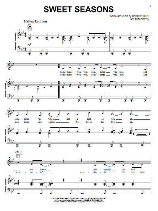 Carole King Sweet Seasons sheet music notes and chords arranged for Keyboard Transcription
