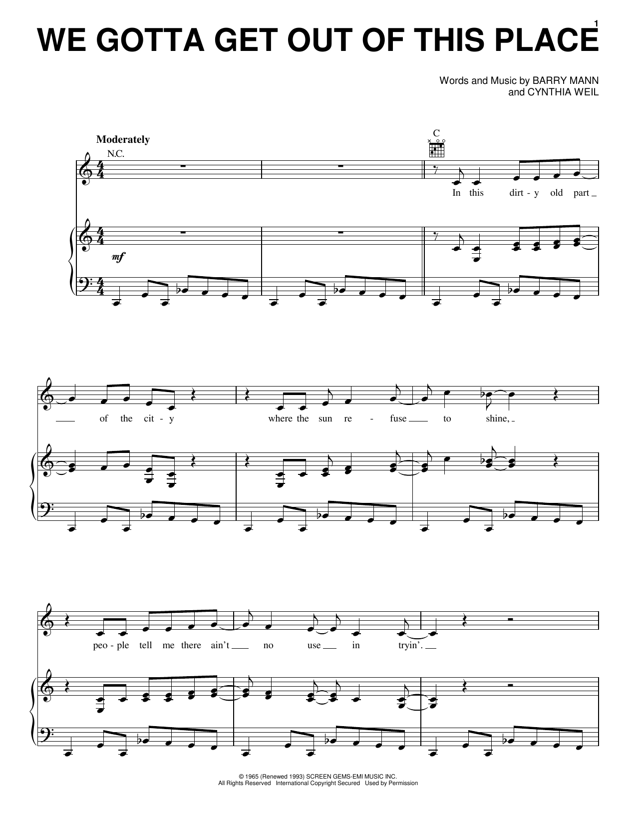 Carole King We Gotta Get Out Of This Place sheet music notes and chords arranged for Ukulele