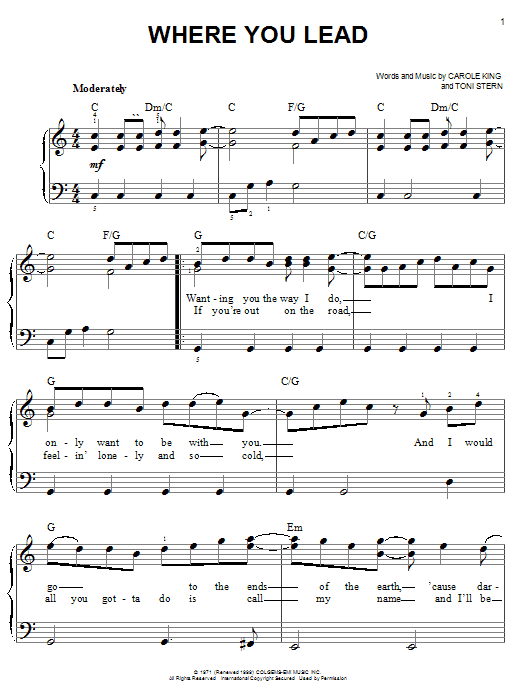 Carole King Where You Lead sheet music notes and chords arranged for Keyboard Transcription