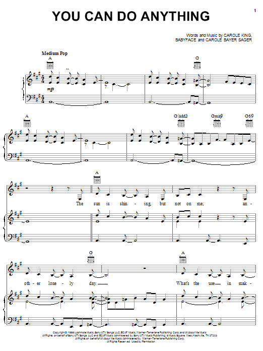 Carole King You Can Do Anything sheet music notes and chords arranged for Piano, Vocal & Guitar Chords (Right-Hand Melody)