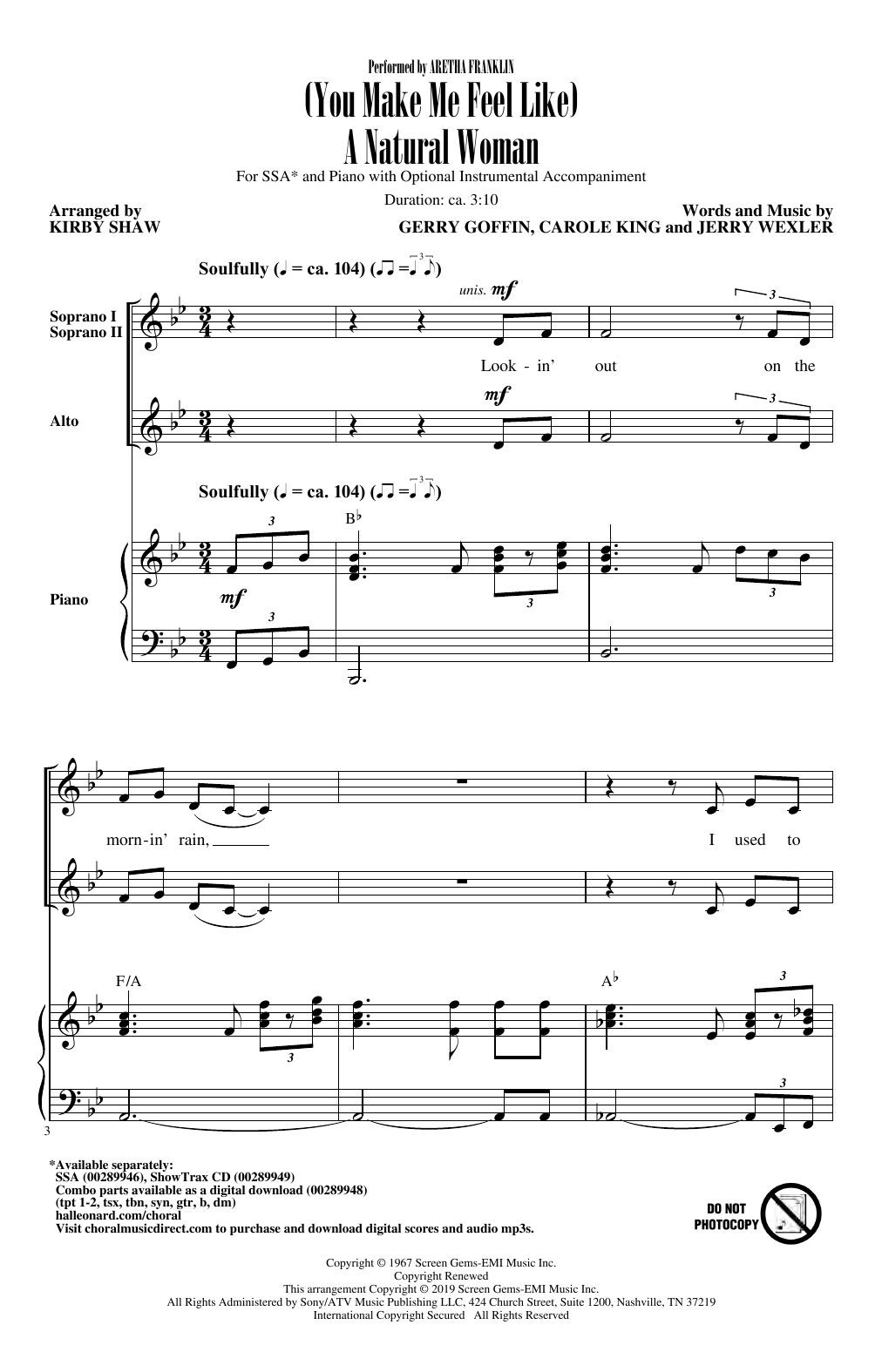 Carole King (You Make Me Feel Like) A Natural Woman (arr. Kirby Shaw) sheet music notes and chords arranged for SSA Choir